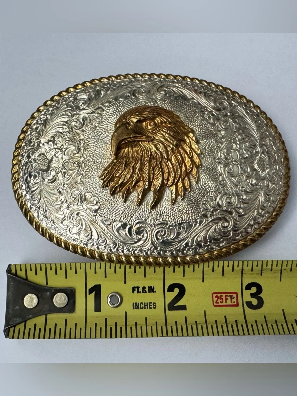 Vintage Eagle Crumrine Western Cowboy Biker Silver Plated Belt Buckle MINTY